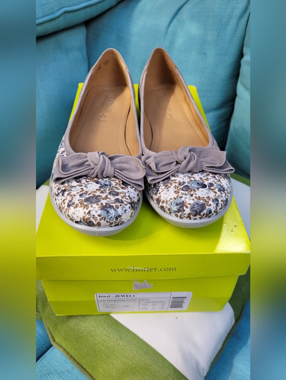 NWT | Hotter Grey Floral & Nubuck Leather Ballet Flats